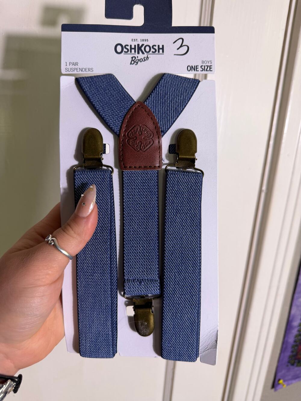 OshKosh B'gosh Boys Suspenders One Size Blue Denim Look Brown NWT Adjustable